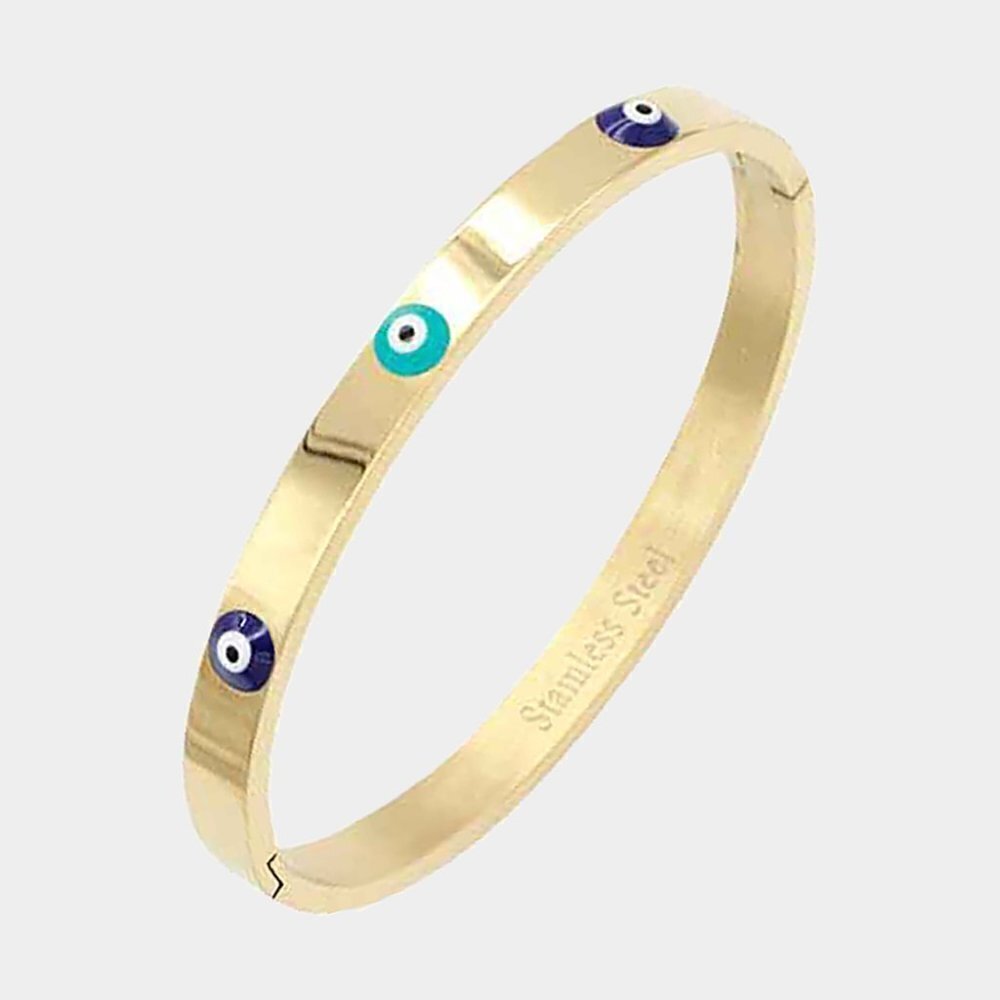 NWT Golden Triple Evil Eye Stainless Steel Bangle Bracelet